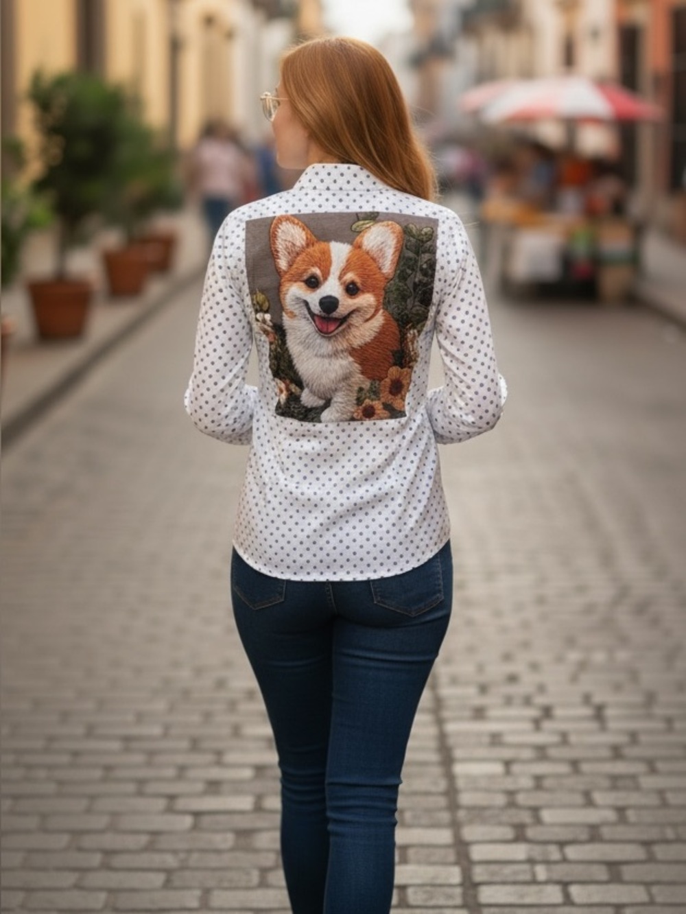 Ted Baker White Shirt with Colorful Corgi Tapestry Panel